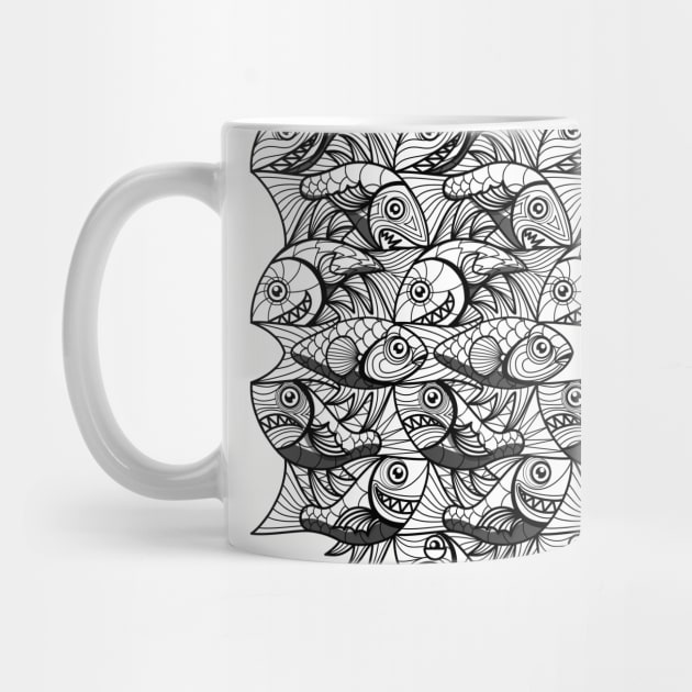 Fish black and white drawing pattern Escher Style by Maxsomma